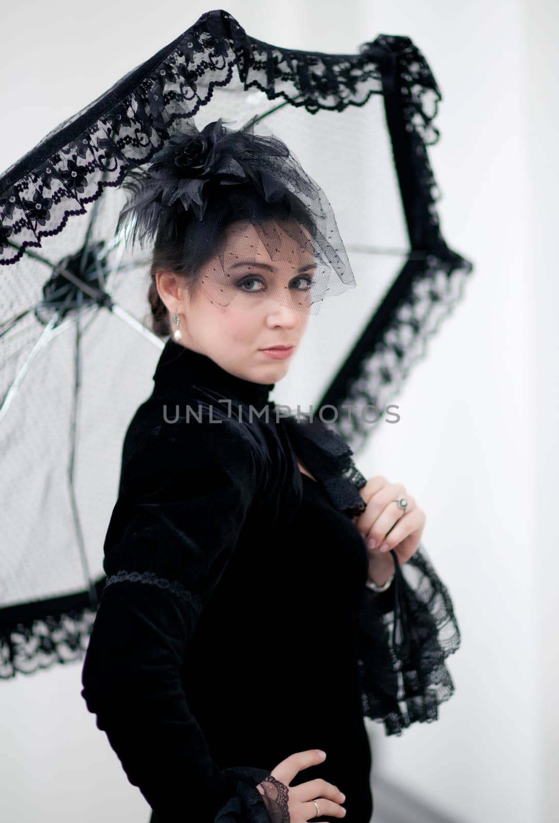 beautiful aristocratic woman near palace