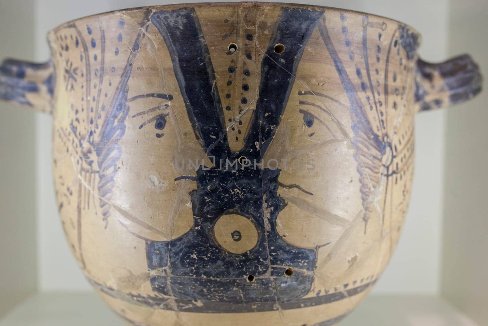 Barcelona, Spain - Dec 27th, 2019: Large red-figure vase of Etruscan culture. Catalan Museum of Archaeology, Barcelona, Spain