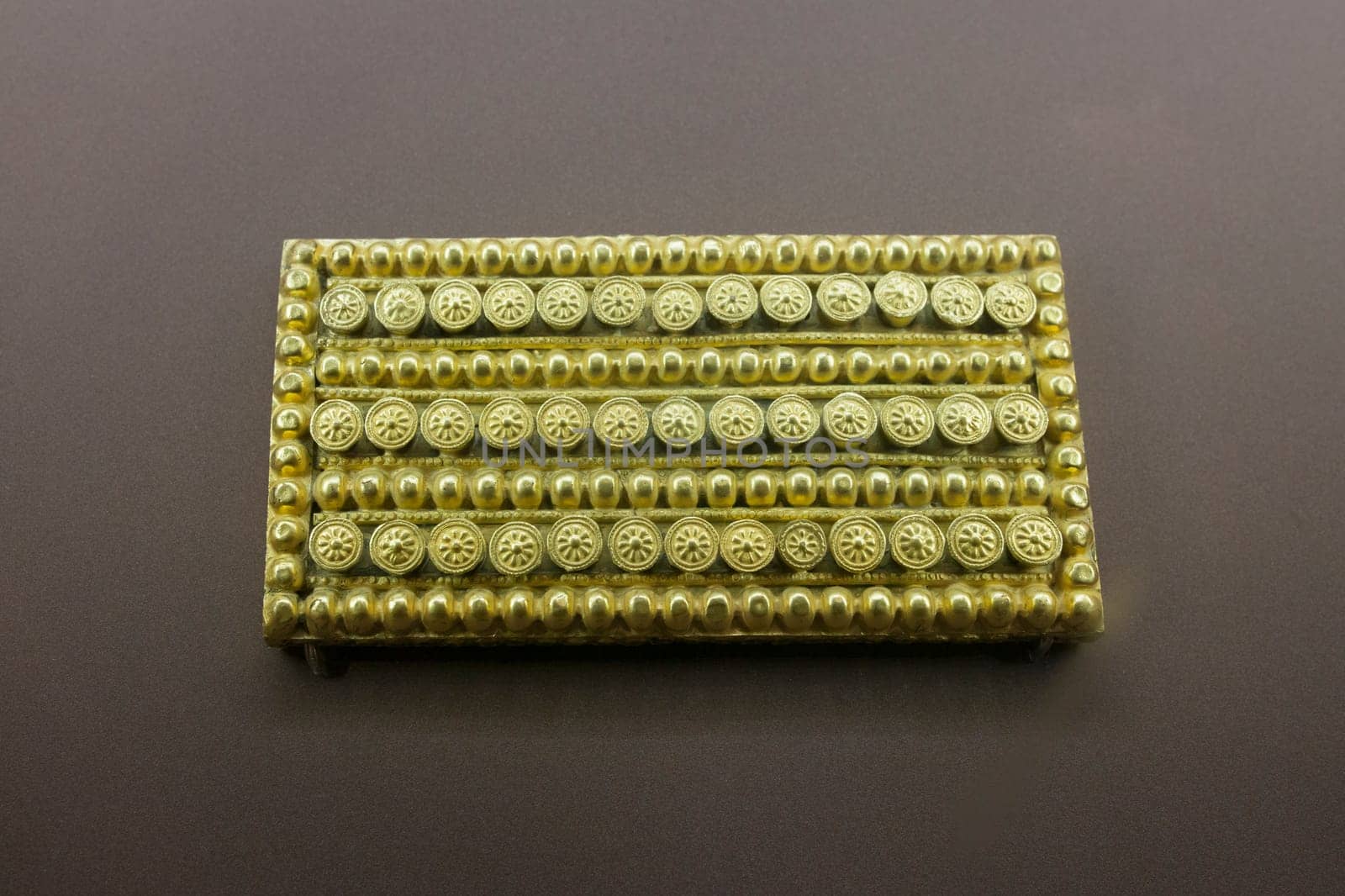 Barcelona, Spain - Dec 27th, 2019: El Carambolo plaque, replica. Catalan Museum of Archaeology, Barcelona, Spain