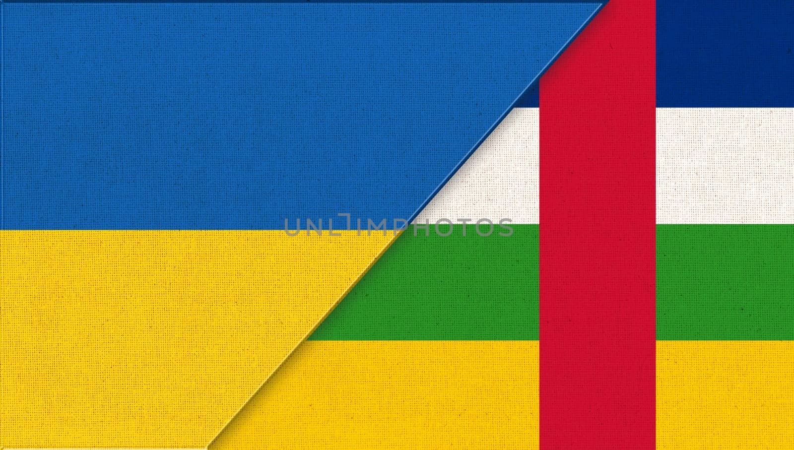 Flag of Ukraine and Central African Republic- 3D illustration. National Symbols of Ukraine and Central African Republic. Ukrainian and CAR relations. Meeting between Ukraine and CAR. Sport competition