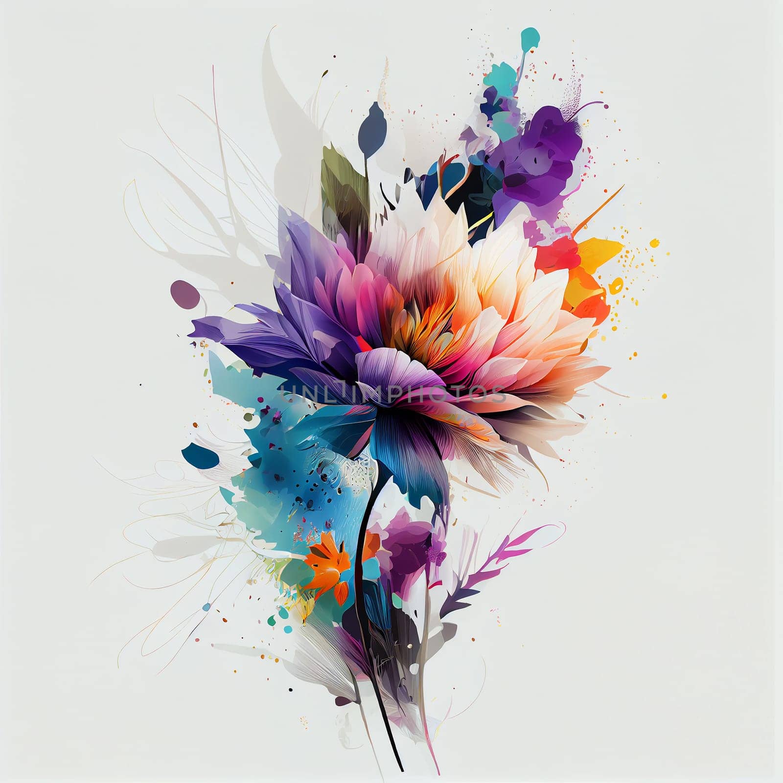 Flowers watercolor illustration isolated on white background, Spring Summer, digital painting Design for fabric, Generative AI