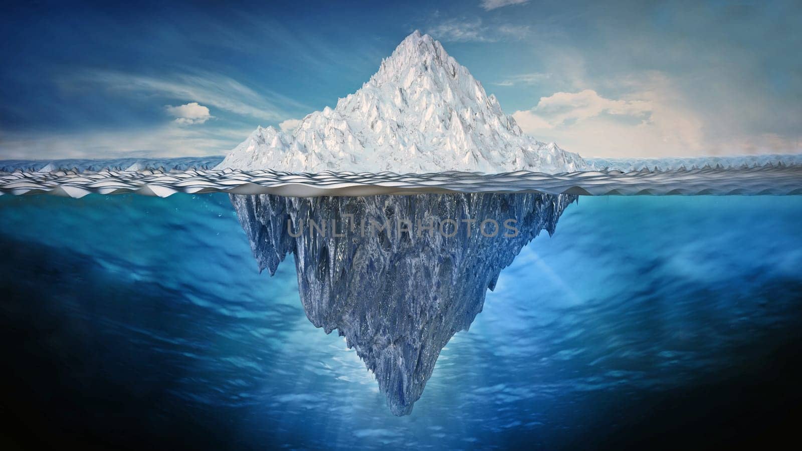 Realistic 3D illustration of an iceberg. 3D illustration.