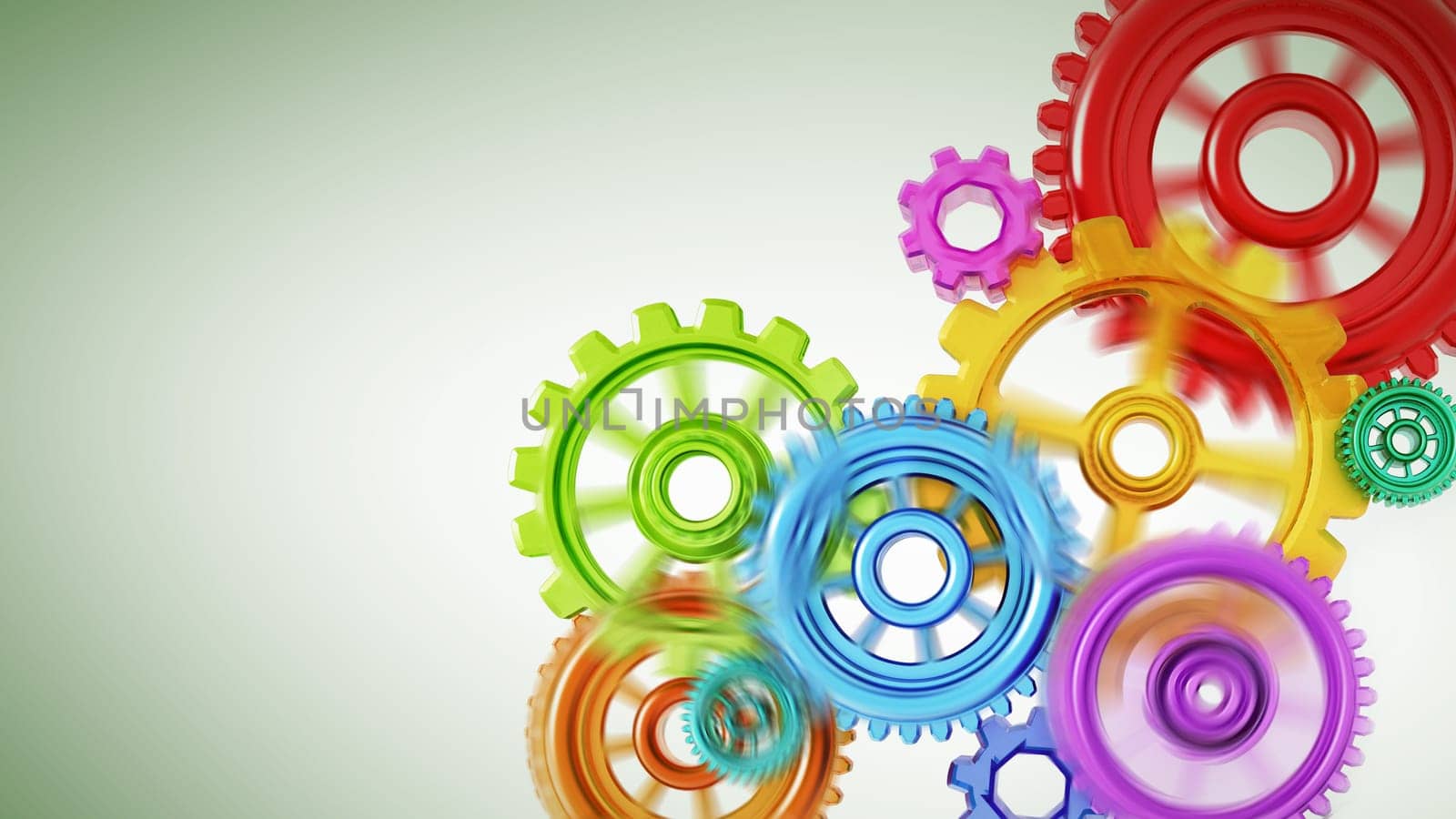 Gears in motion representing teamwork and cooperation. 3D illustration.