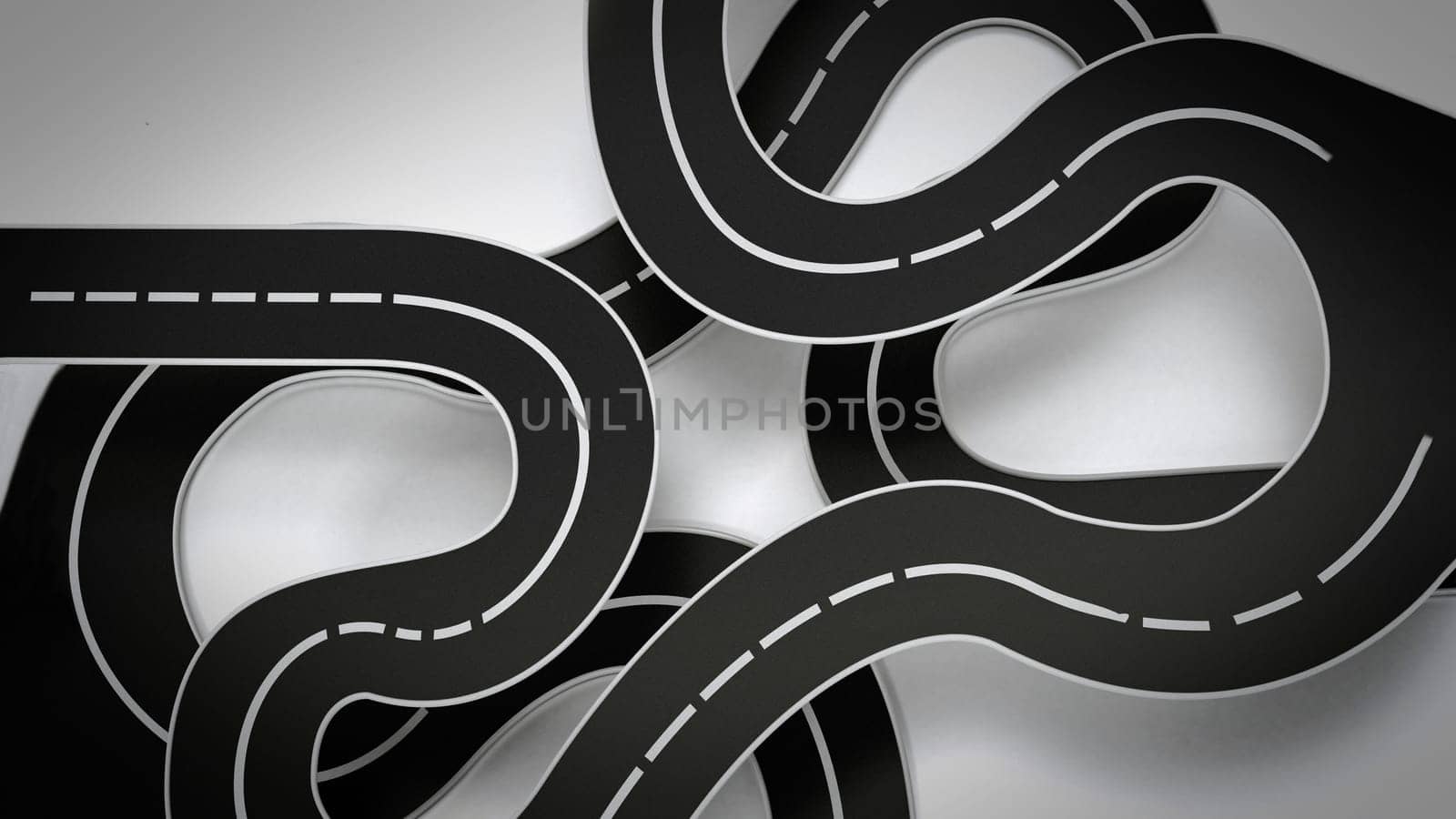 Tangled road isolated on white background. 3D illustration.