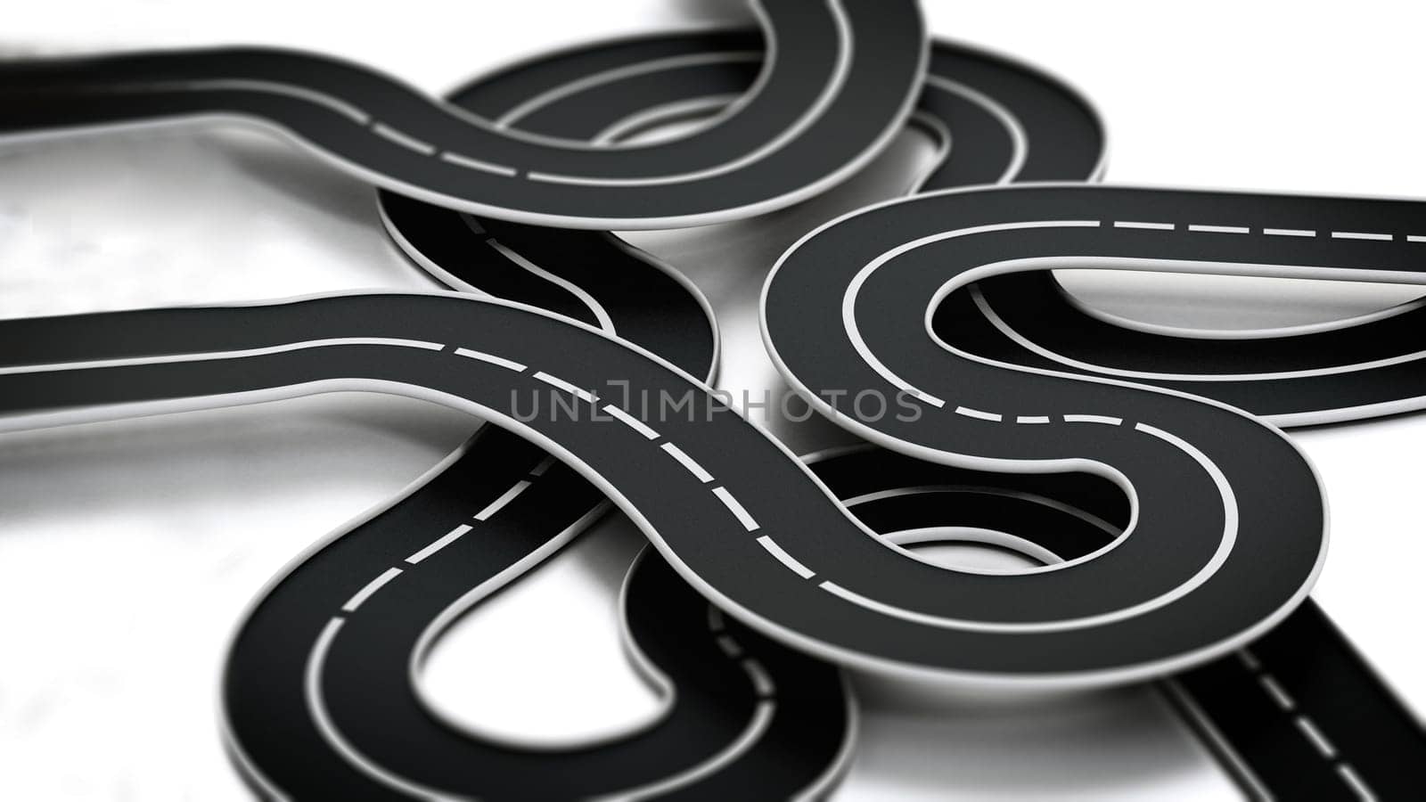 Tangled road isolated on white background. 3D illustration.