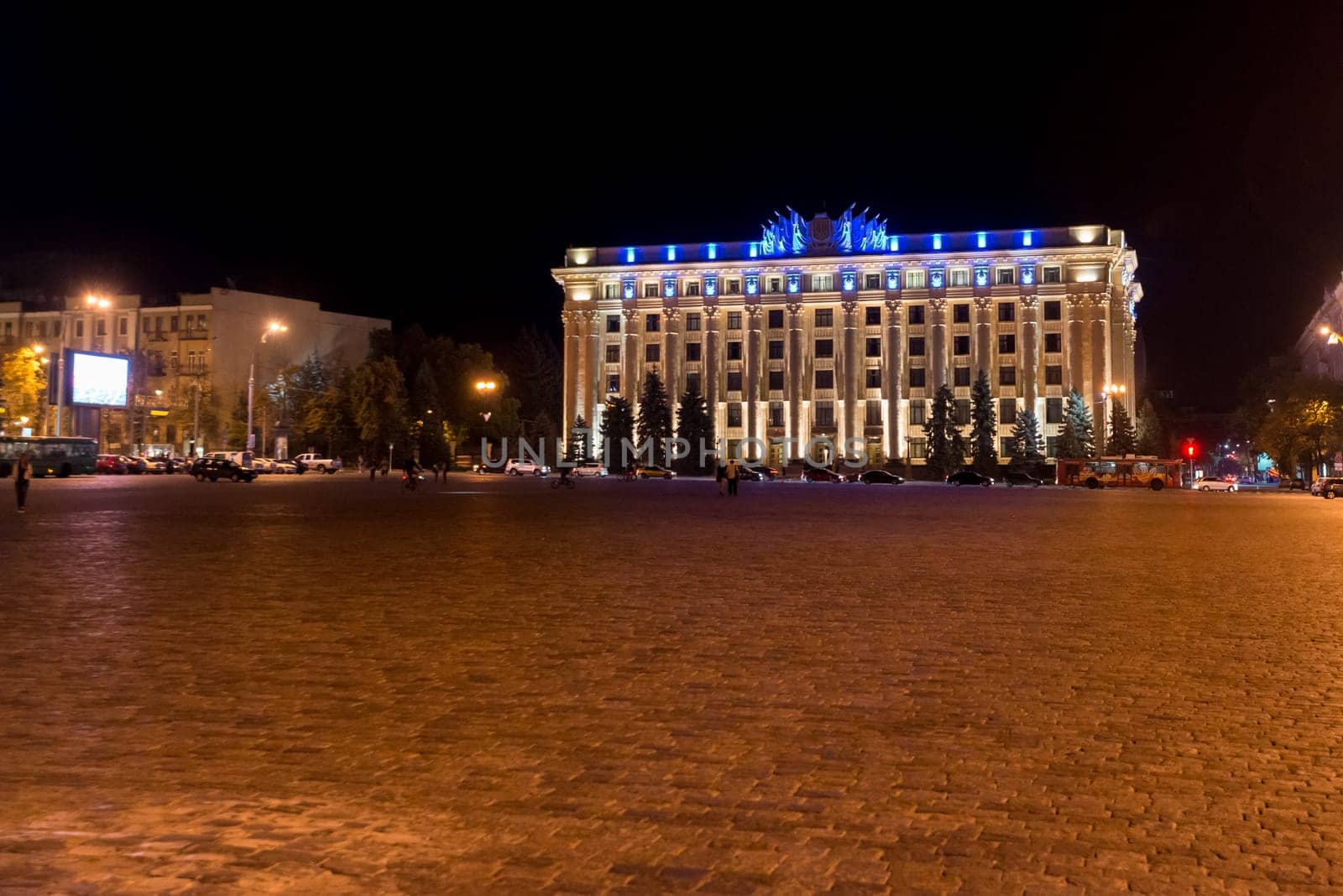 Government palace in freedom square in kharkiv in evening