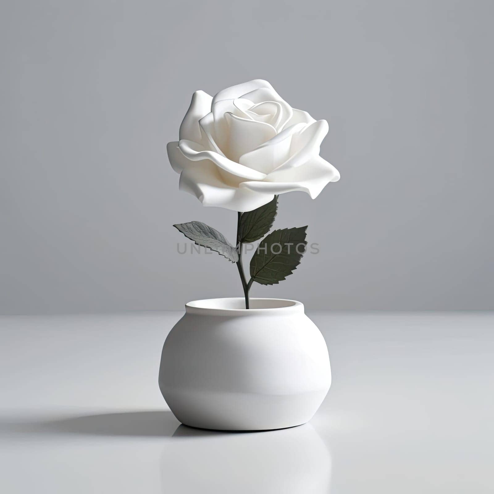 White rose in a vase on a white background. 3d render - AI Generated