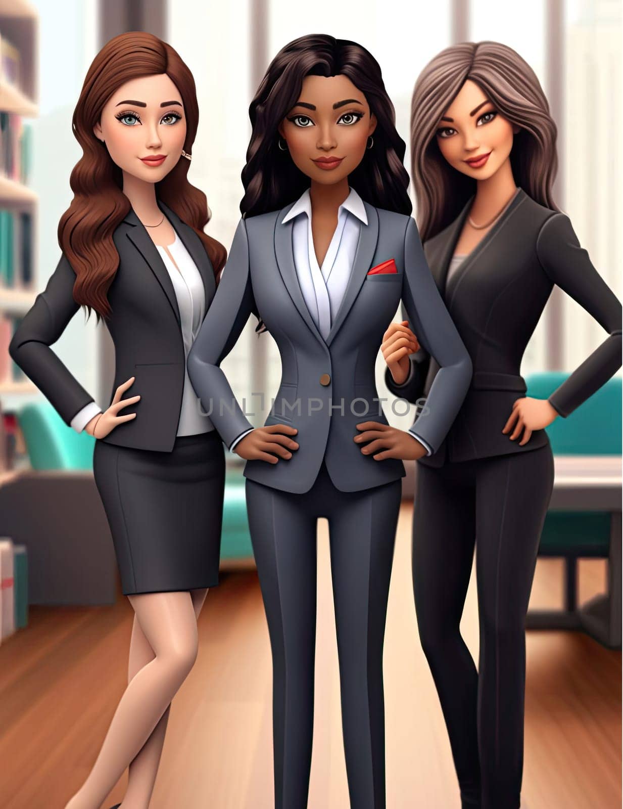 Three beautiful business women in a business suit standing in the office. - AI Generated