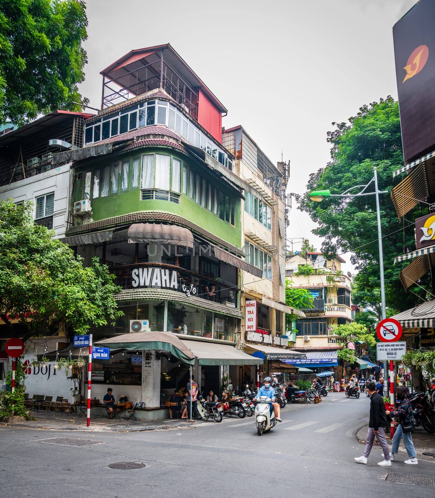 Hanoi, Vietnam, November 15, 2022: Busy steet scene in French Quarter of Hanoi.