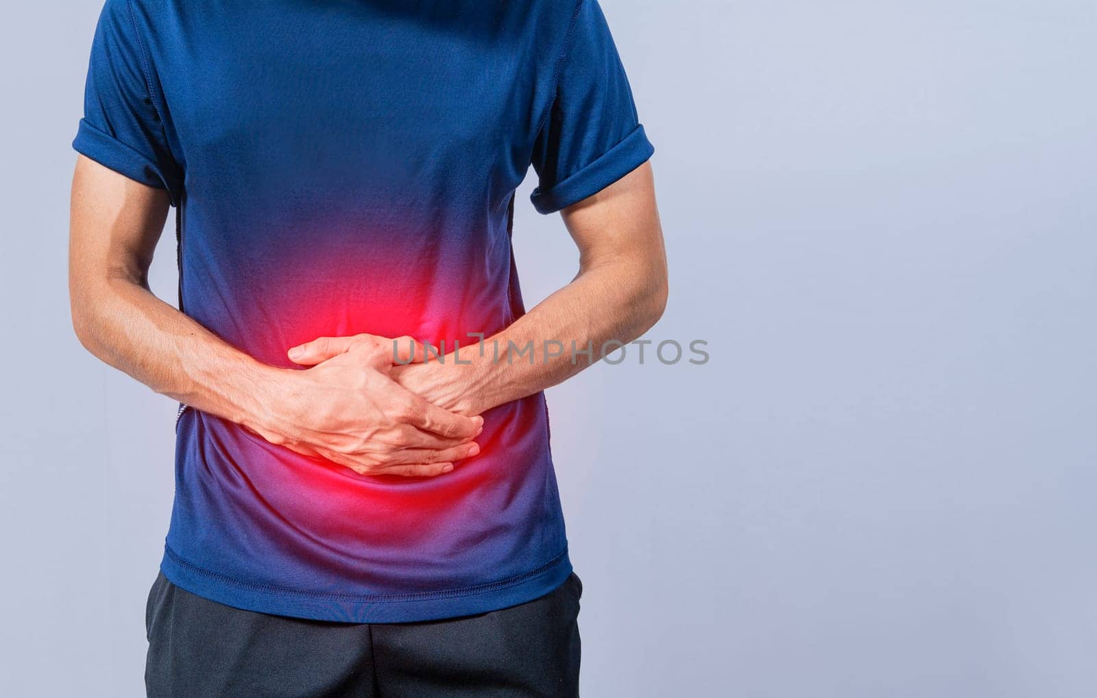 person with stomach pain, stomach problems concept, man with digestive problems, man with stomach pain, isolated