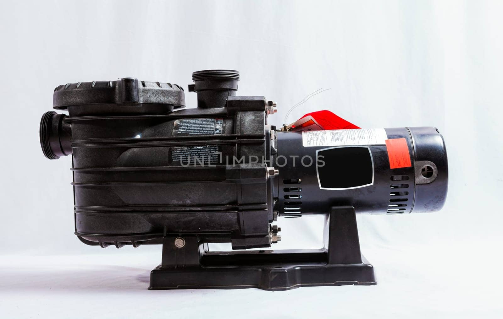 Compressor for pool cleaning isolated, Electric pump for swimming pool on white background. Pool water pump on isolated background