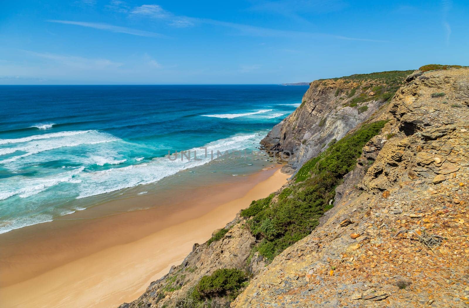 Beautiful empty beach in Algarve west coast, Portugal