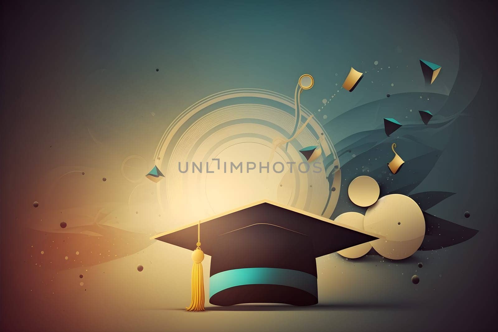 Graduation illustration conceptual background with graduation hat. AI Generative content