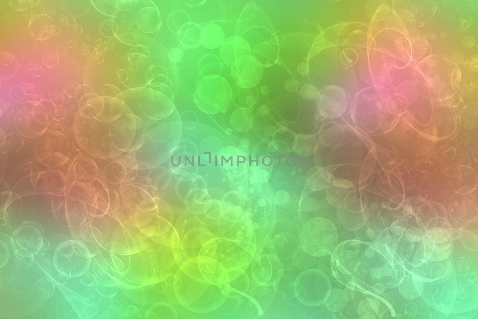 A festive abstract gradient green red orange yellow background texture with glitter defocused sparkle bokeh circles. Card concept for Happy New Year, party invitation, valentine or other holidays.
