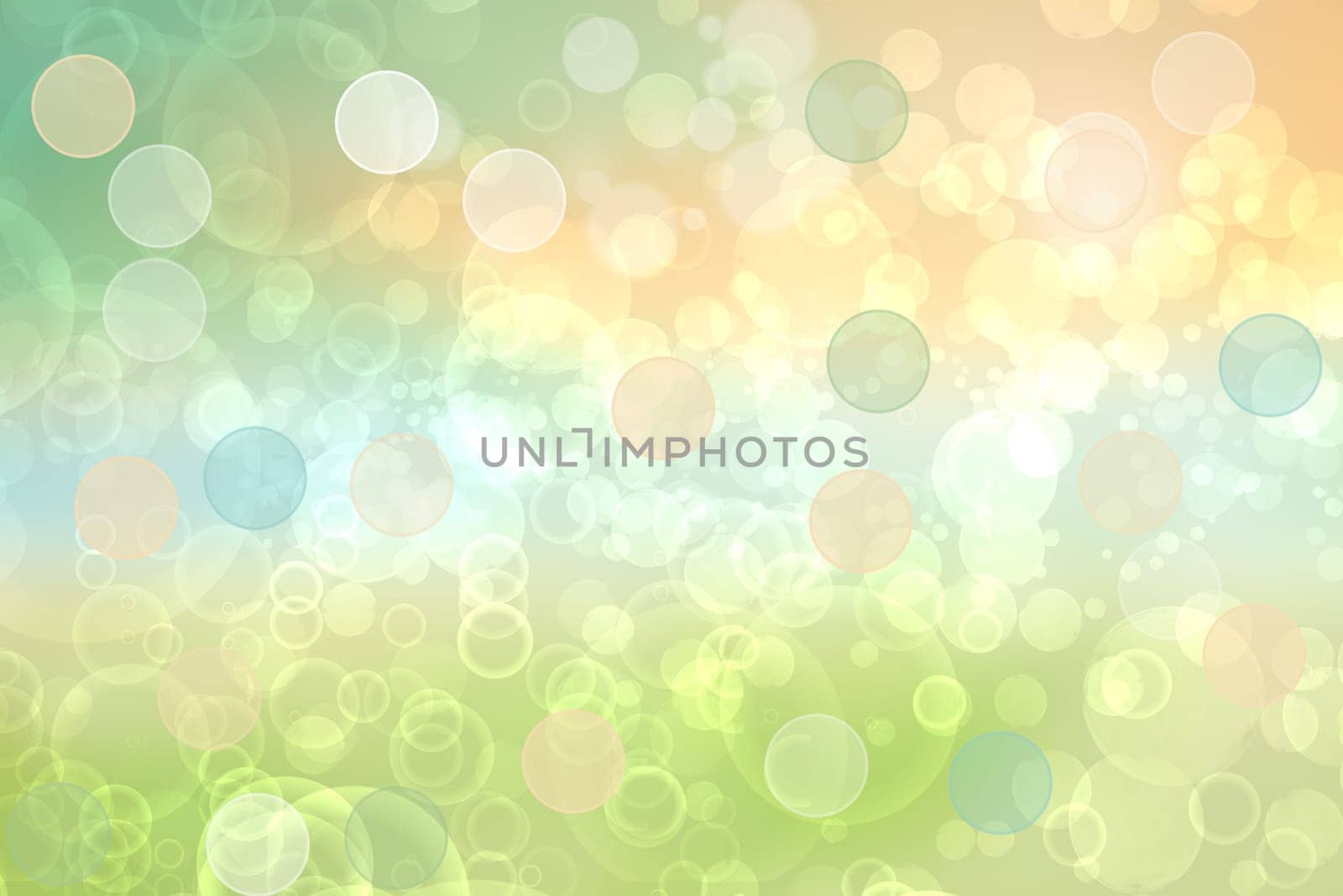 Party invitation background. Abstract pastel blue green yellow orange texture with blurred bokeh lights and soft color circles. Beautiful backdrop for design of invitation for various holidays. Card concept.