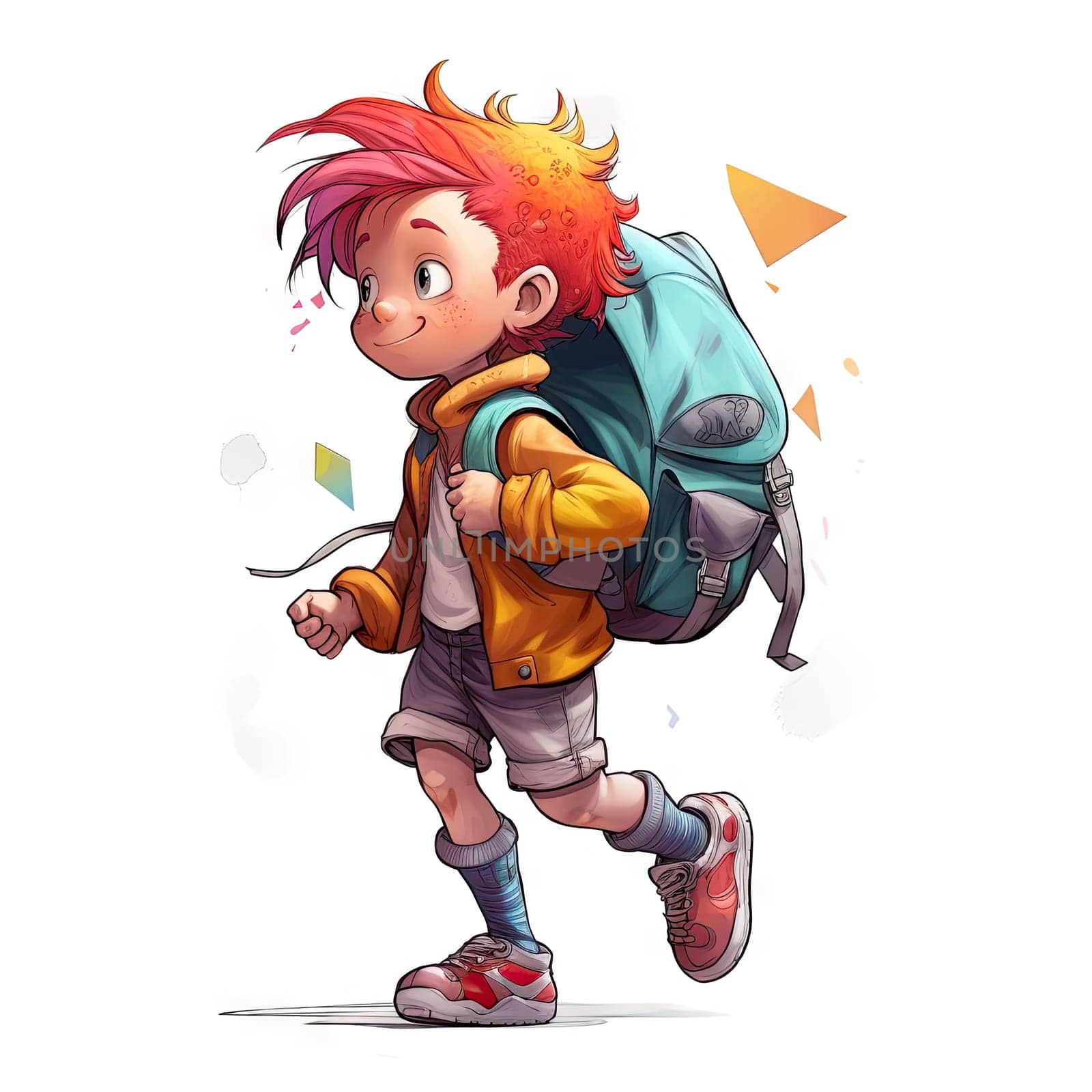 School child with backpack - generative AI - AI generated