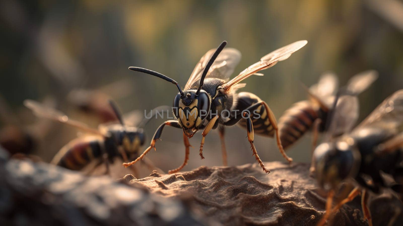 Wasp close-up on blurred background - Generative AI
