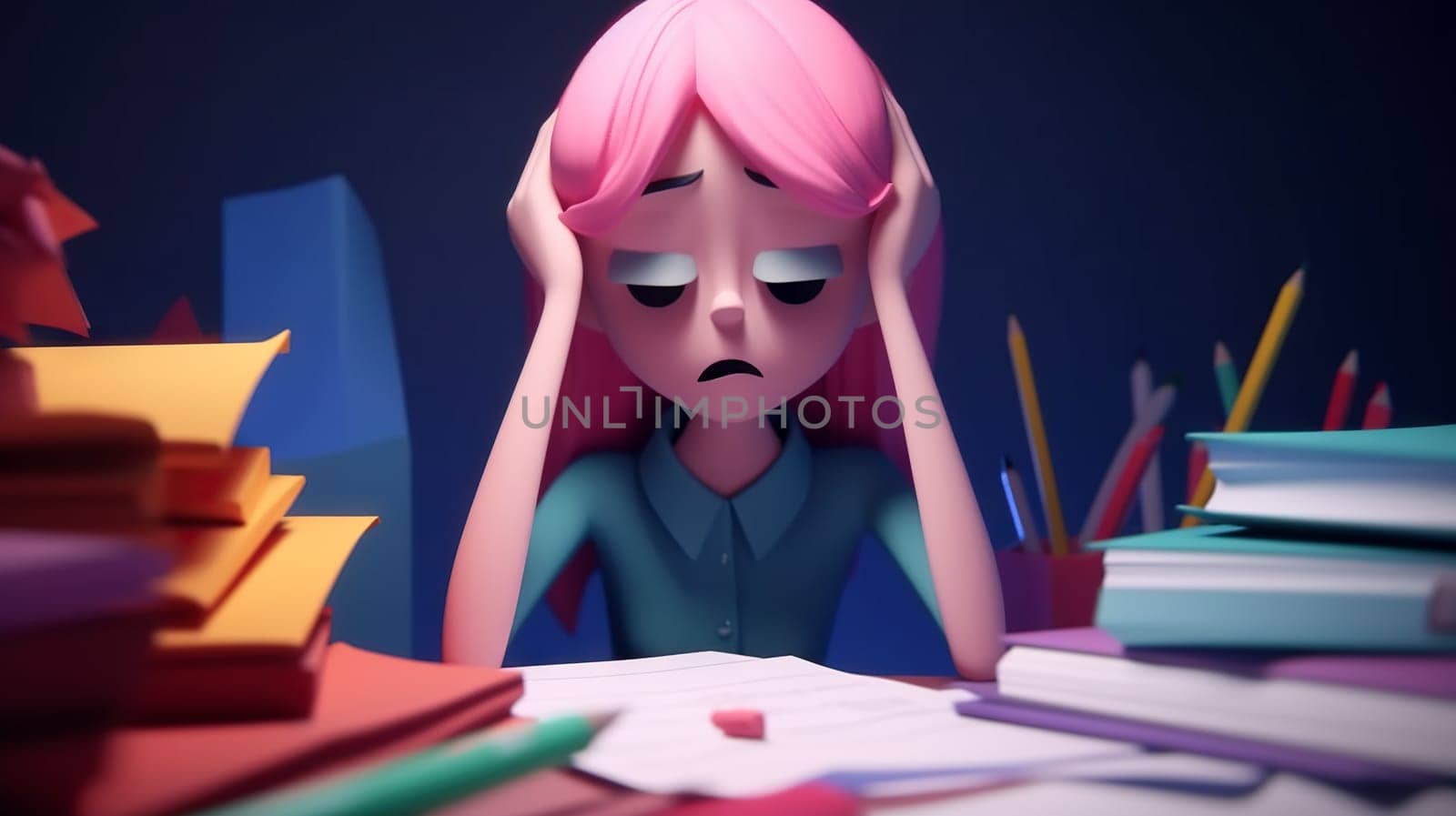 Employee at work - burnout and depression concept - generative AI - AI generated