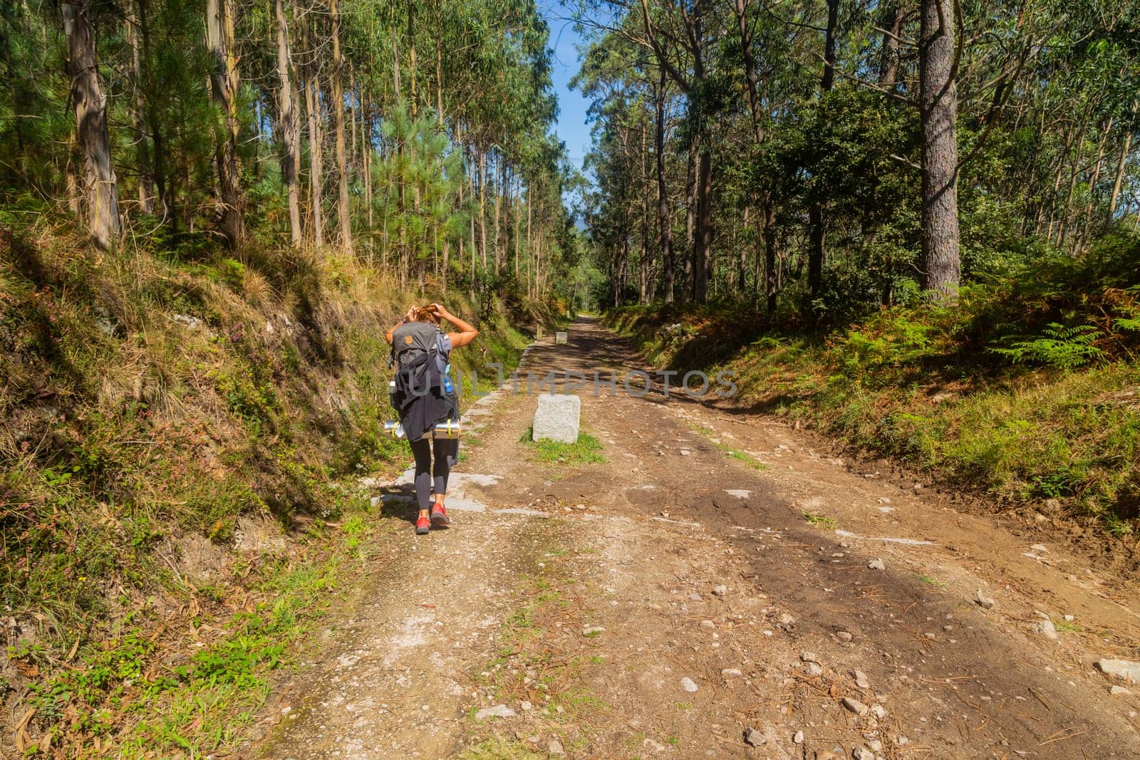 Navarre, Spain, 26 August, 2022: Pilgrim walk along the Camino De Santiago, the Way of St. James pilgrimage route, Navarra, Spain.