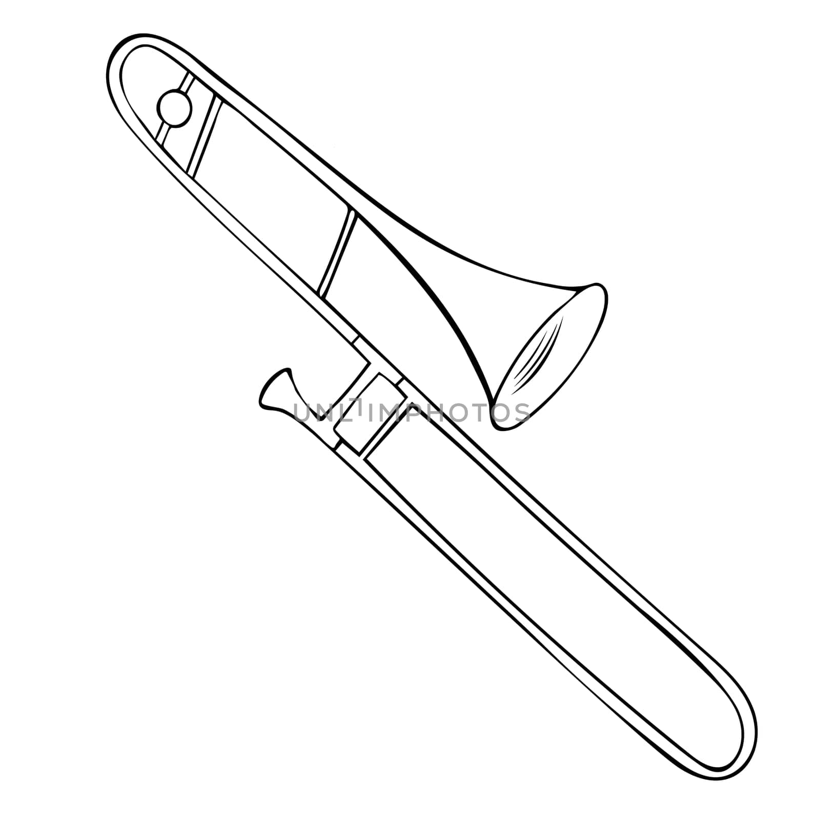 Hand drawn black and white trombone vector on white background