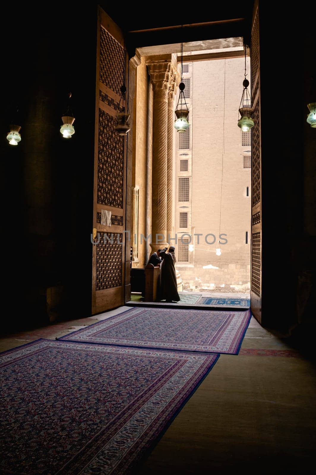 Cairo, Egypt - April 14 2008: Interior of the Sultan Hassan Mosque, Cairo, Egypt