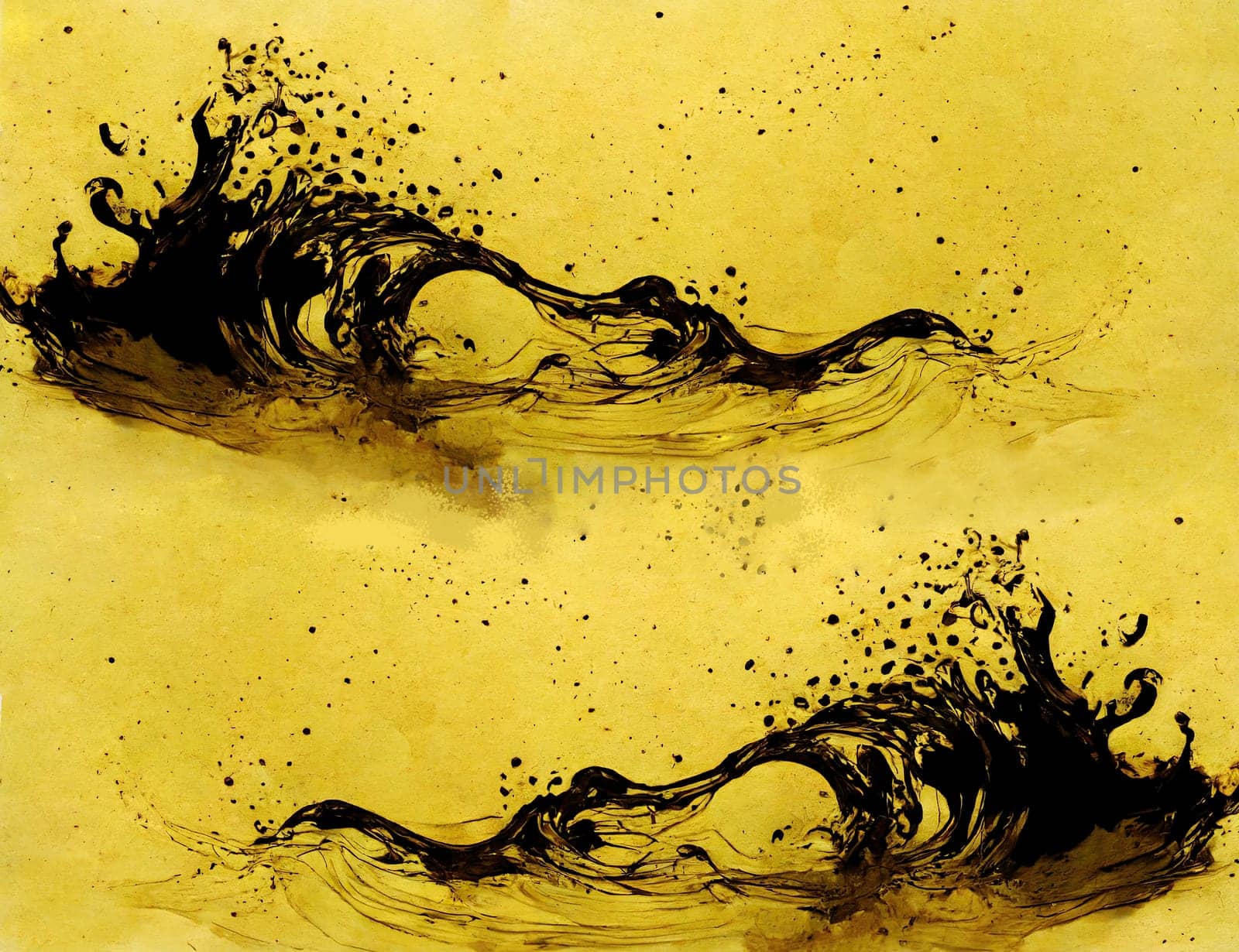 Abstract ink colour spash in black as background. Artificial Art.