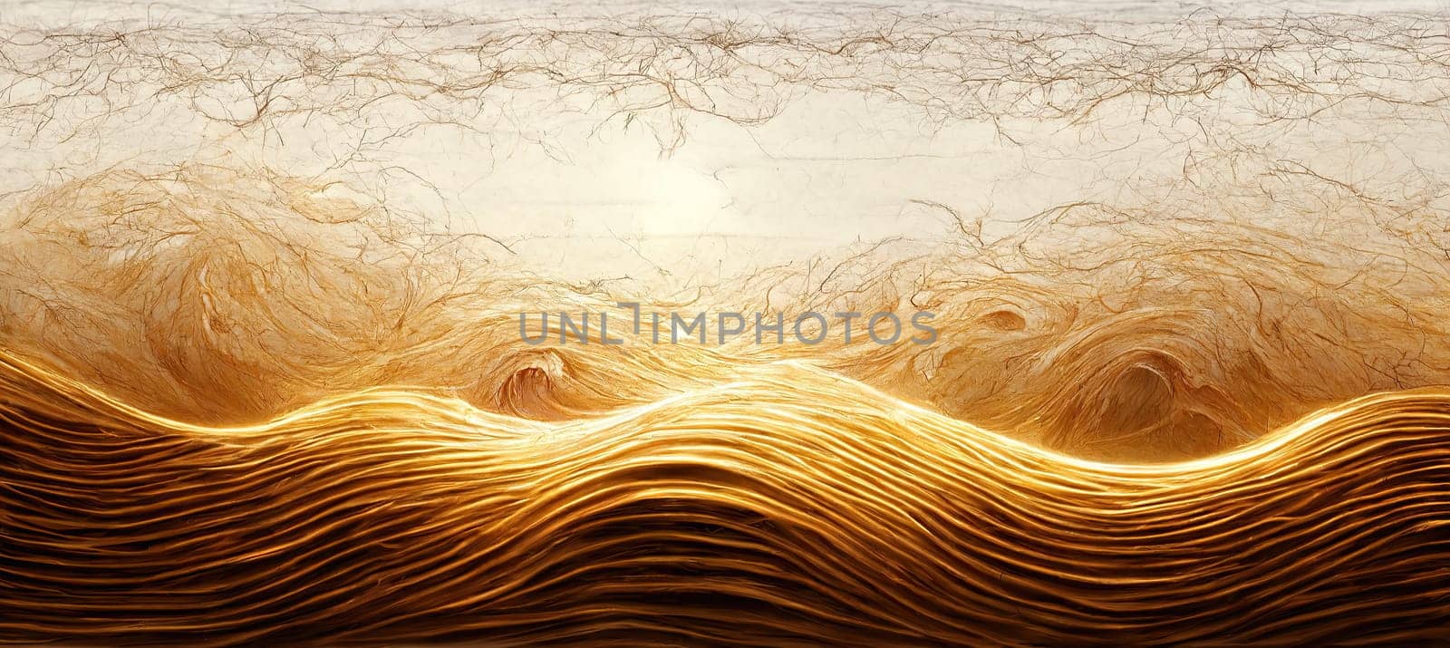 Intense bright brown and beige trendy gradient abstract waves full frame horizontal. Artificial Art.