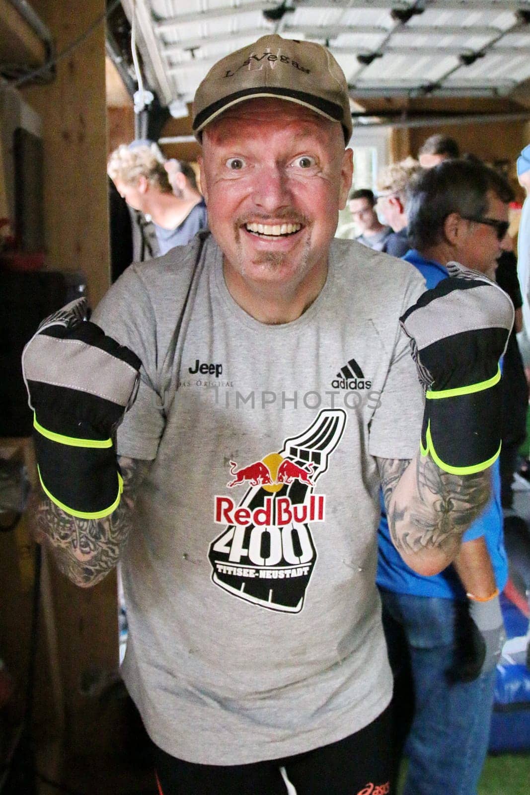 In the finish,this participant is already joking again at the Red Bull 400 - Germany premiere Titisee-Neustadt