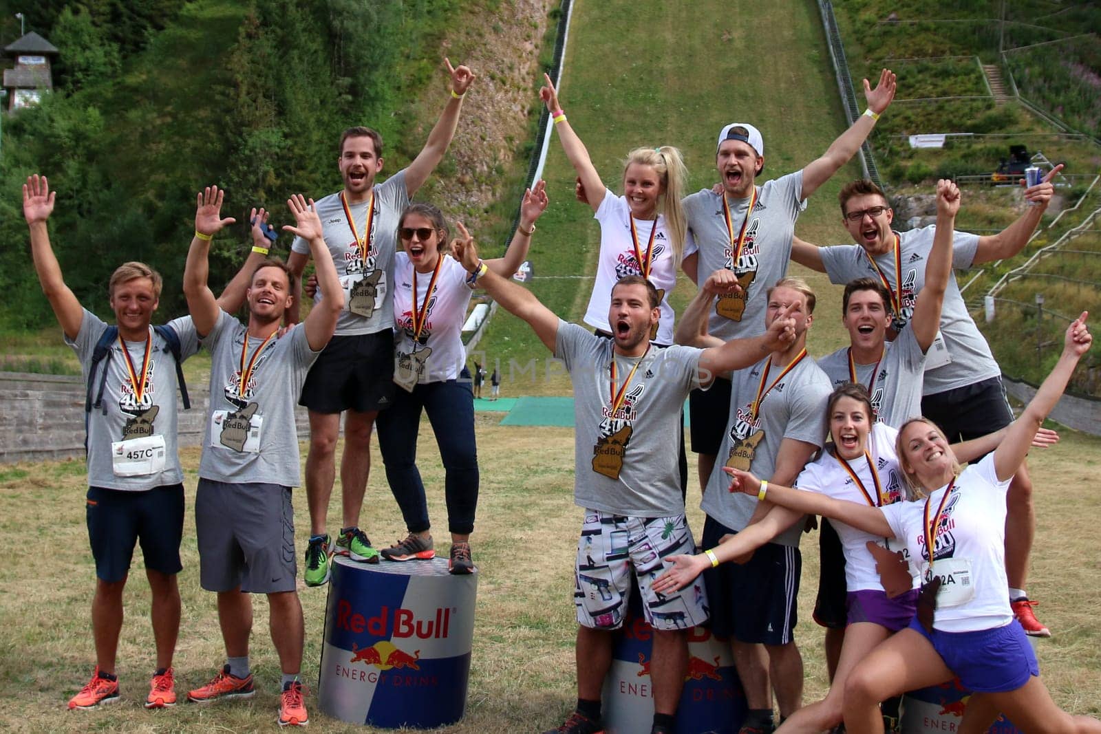Award ceremony of the 4 x 100 meters relays - exuberant atmosphere at the Red Bull 400 - Germany premiere Titisee-Neustadt