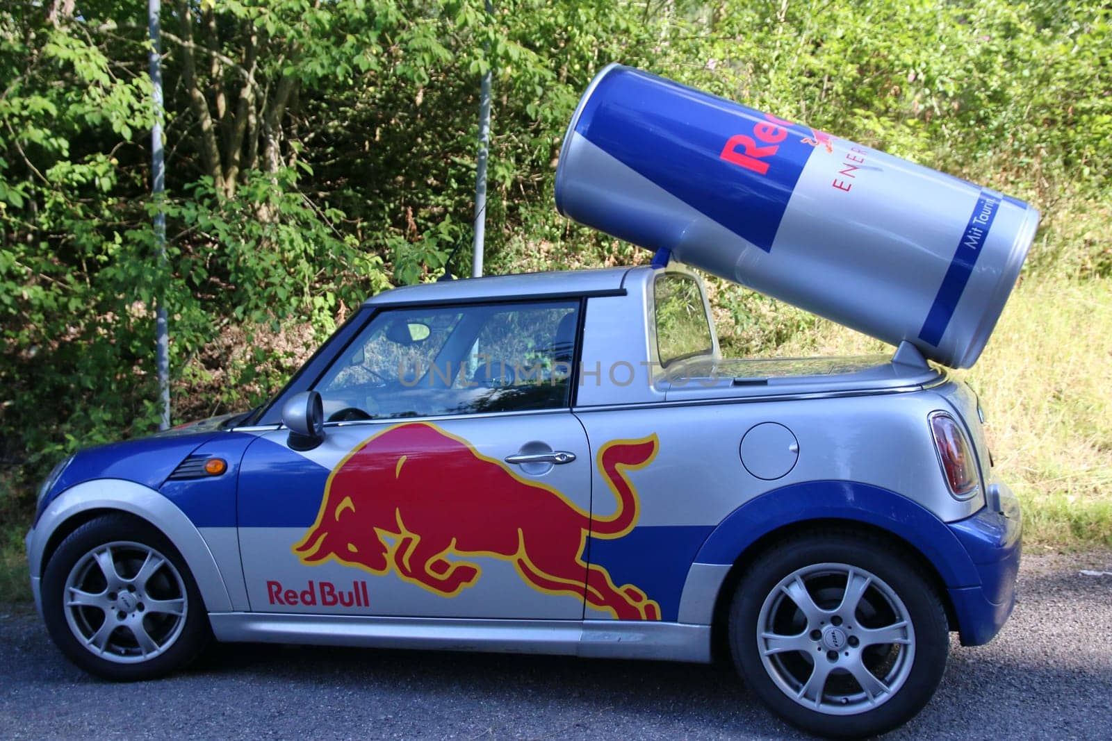 Red Bull emergency vehicle,advertising column at the Red Bull 400 - Germany premiere Titisee-Neustadt