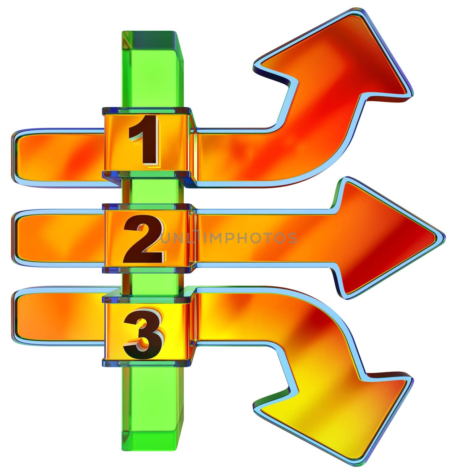 One two three - icons of symbol progress of overcoming obstacles for three steps with arrows for choice of motion for directions