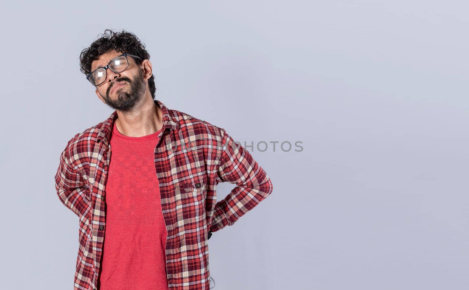 People suffering from back pain isolated, A man with spinal pains on isolated background, Portrait of man with lower back pain and spine