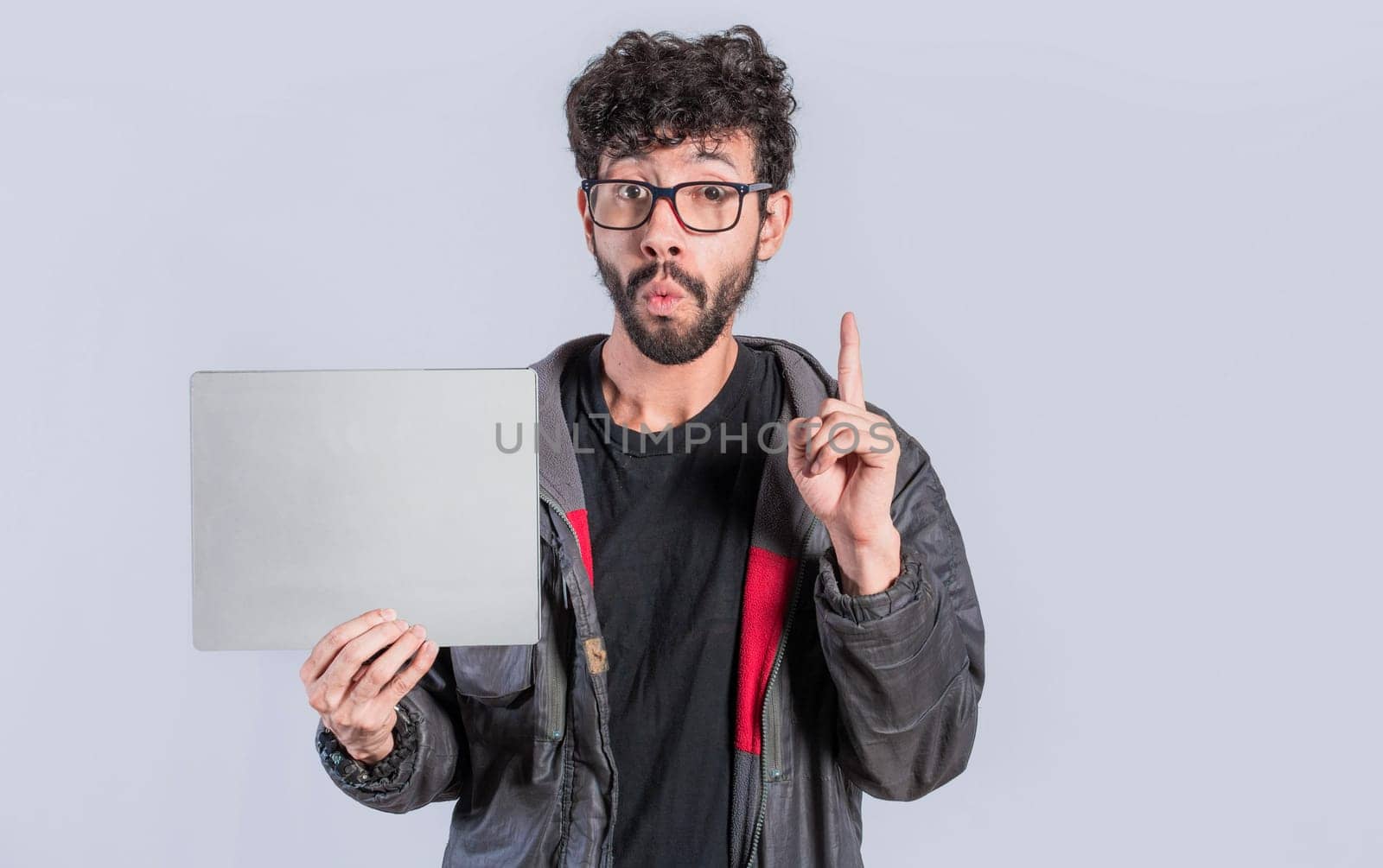 Handsome Man Showing Blank Sign For Text, Isolated Person Showing Sign With Blank Space For Text, Surprised Young Man Holding Sign For Text