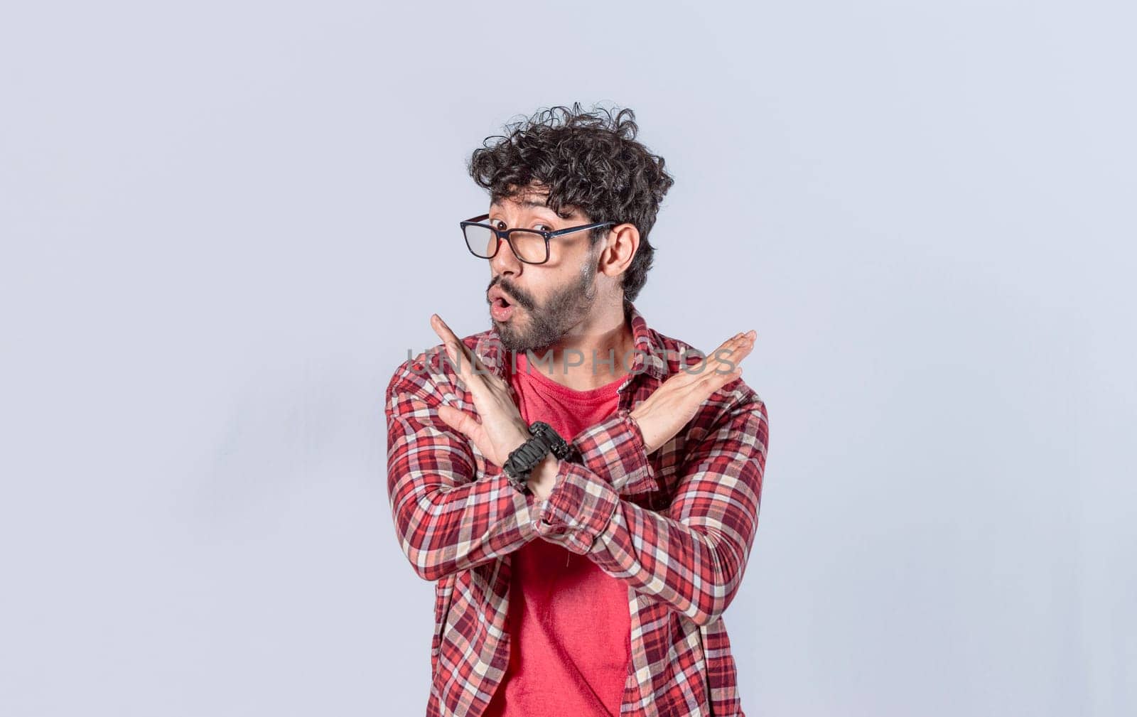 man without doing or stop sign isolated, a man crossing his arms with rejection expression, concept of man rejecting