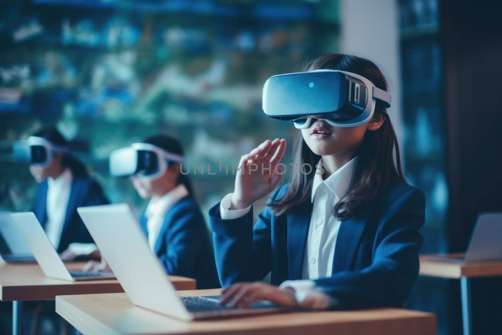 The VR goggles allow students enhancing their understanding and engagement. Generative AI.