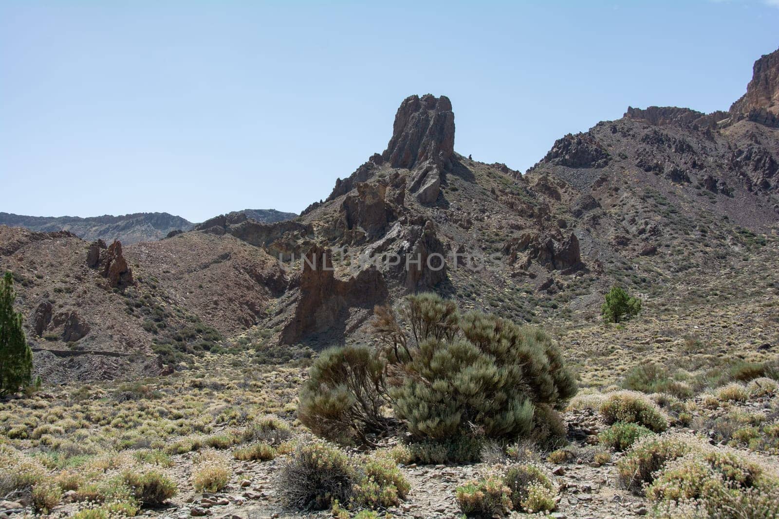 Gigantic rocks in the volcanic landscape in El Teide National Park on the Canary Island of Tenerife, Spain