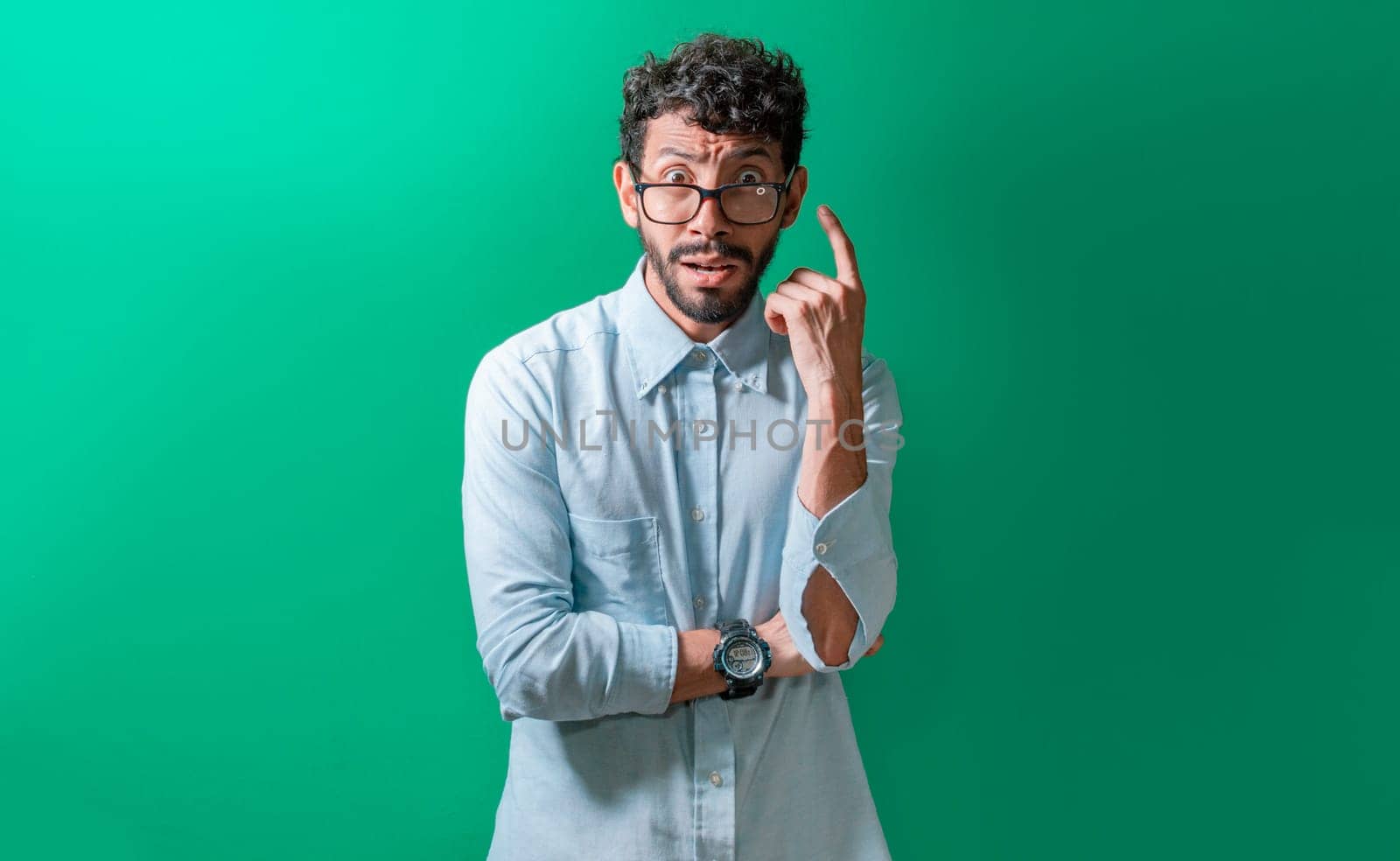 Confused and scared man isolated, Person with scared and confused face on isolated background, Handsome man with scared and puzzled face