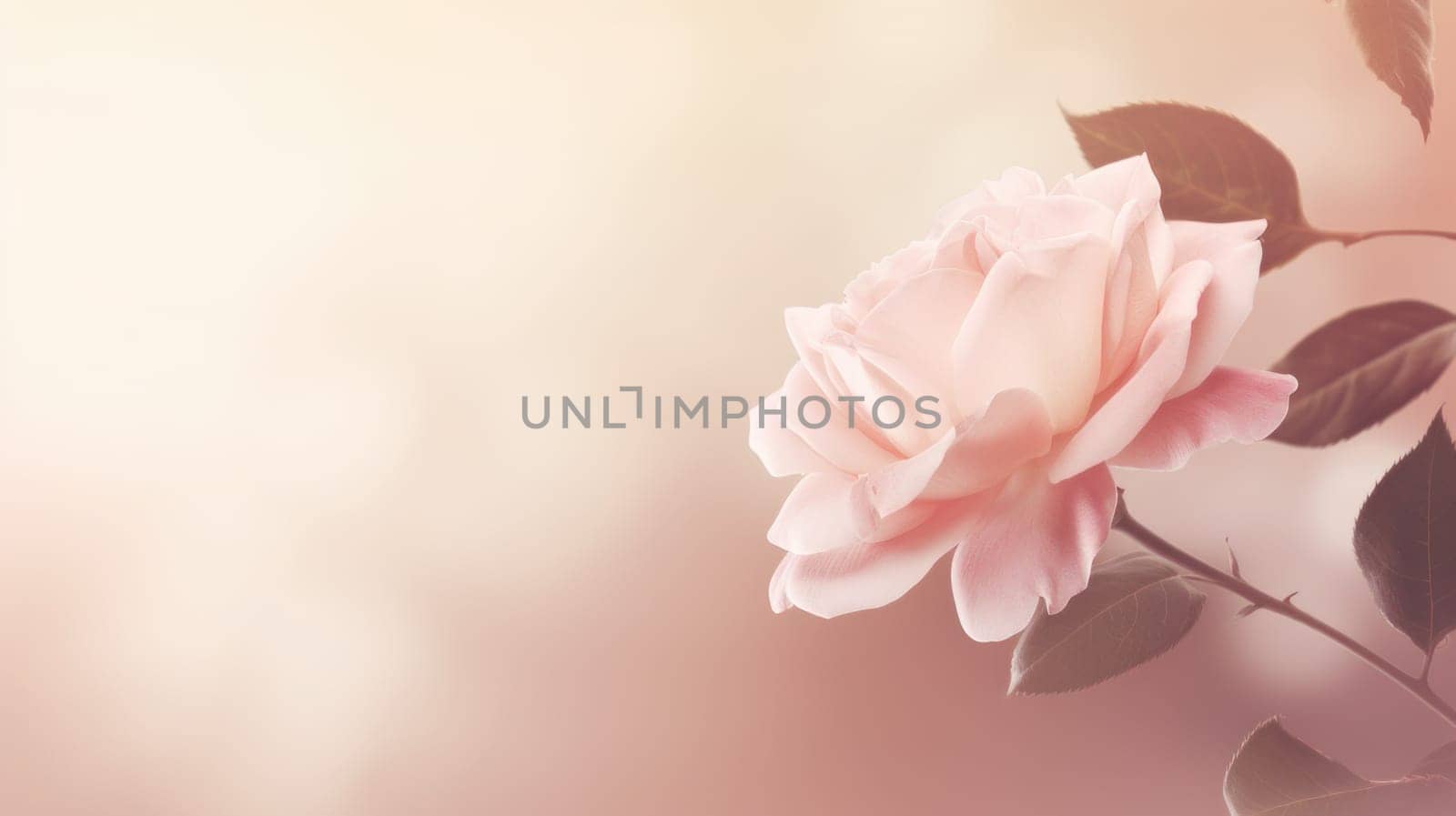 Soft pink rose with a beige red blurred background. Created using AI Generated technology and image editing software.