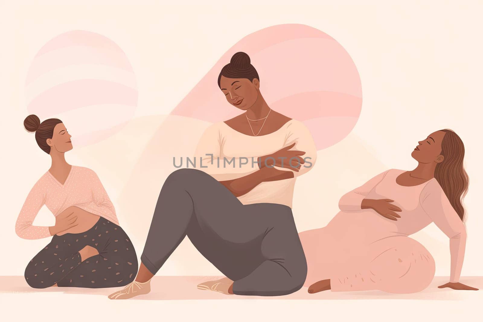 A group of pregnant women in tracksuits are doing gymnastics in a special room. High quality photo