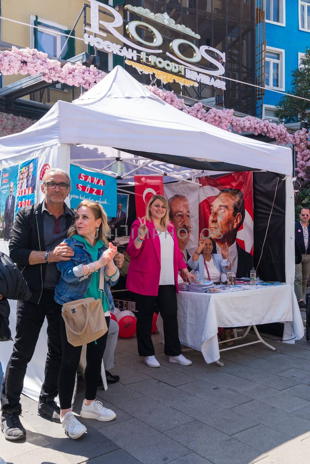Istanbul, Turkey - May 13 2023: Republican Peoples Party tent in the neighbourhood of Ortakoy during the 2023 elections