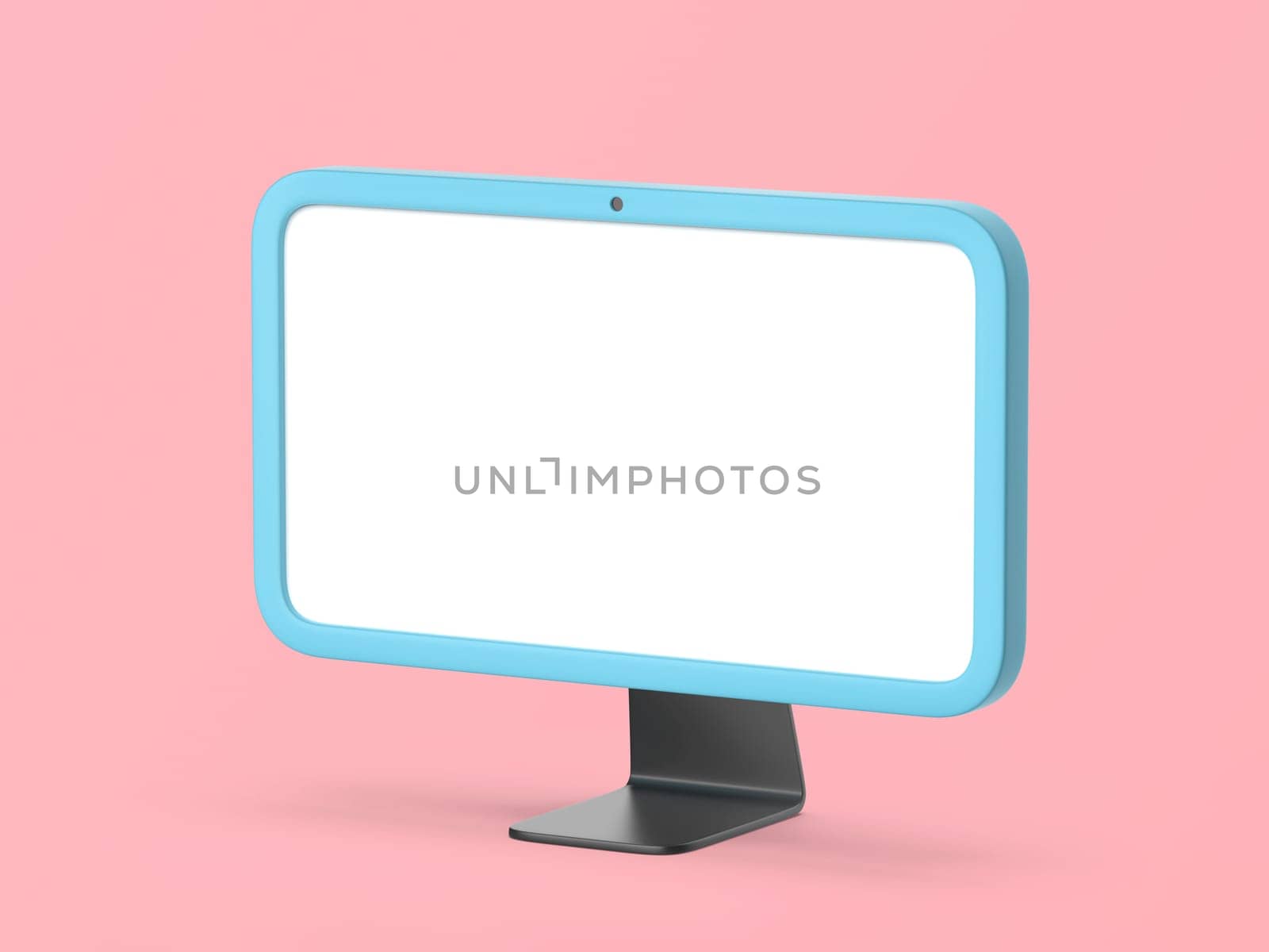 Simple computer monitor with white screen on pink background