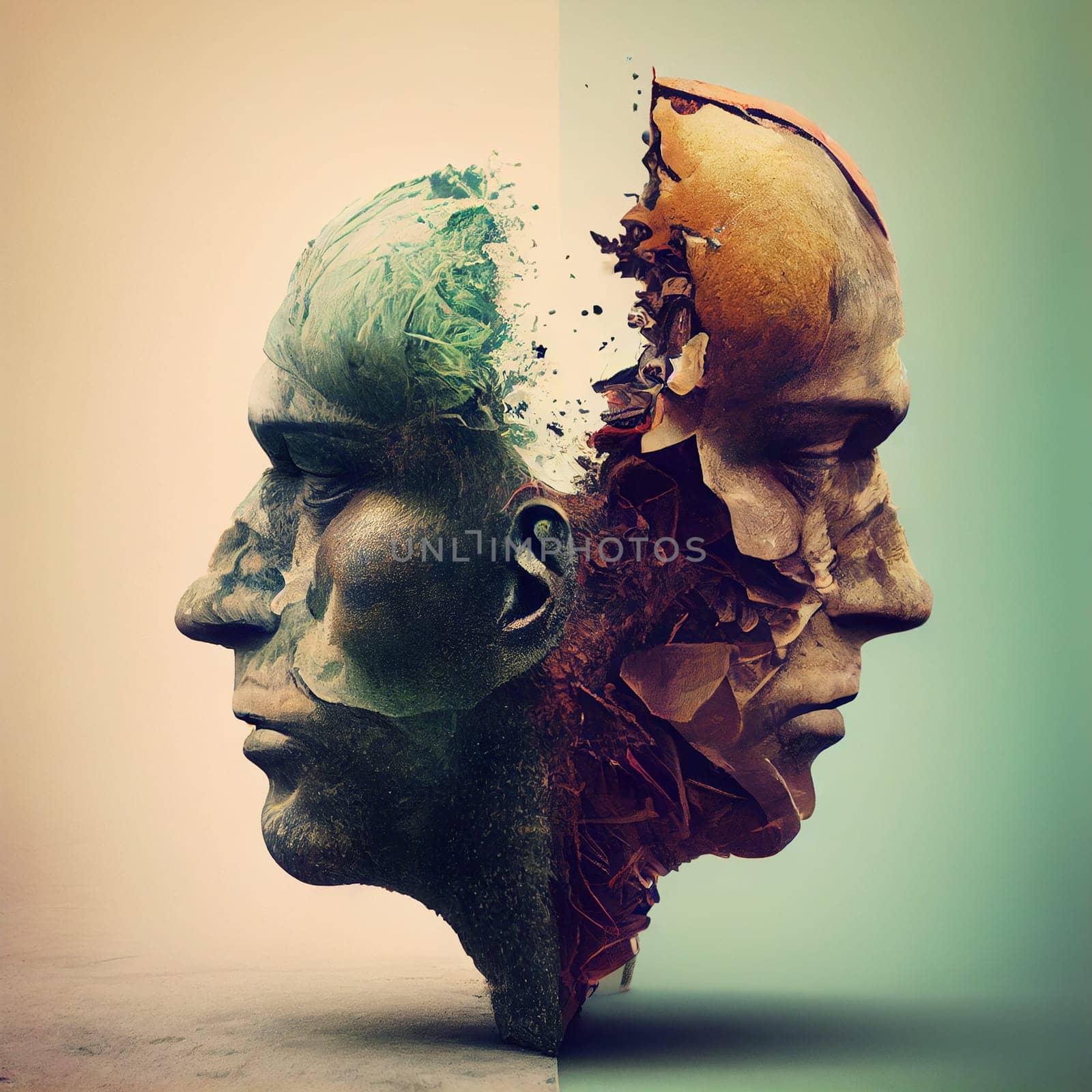Identity disorder, borderline and Schizophrenia, multiple personality, mental health, transgender and diverse concept, generative AI