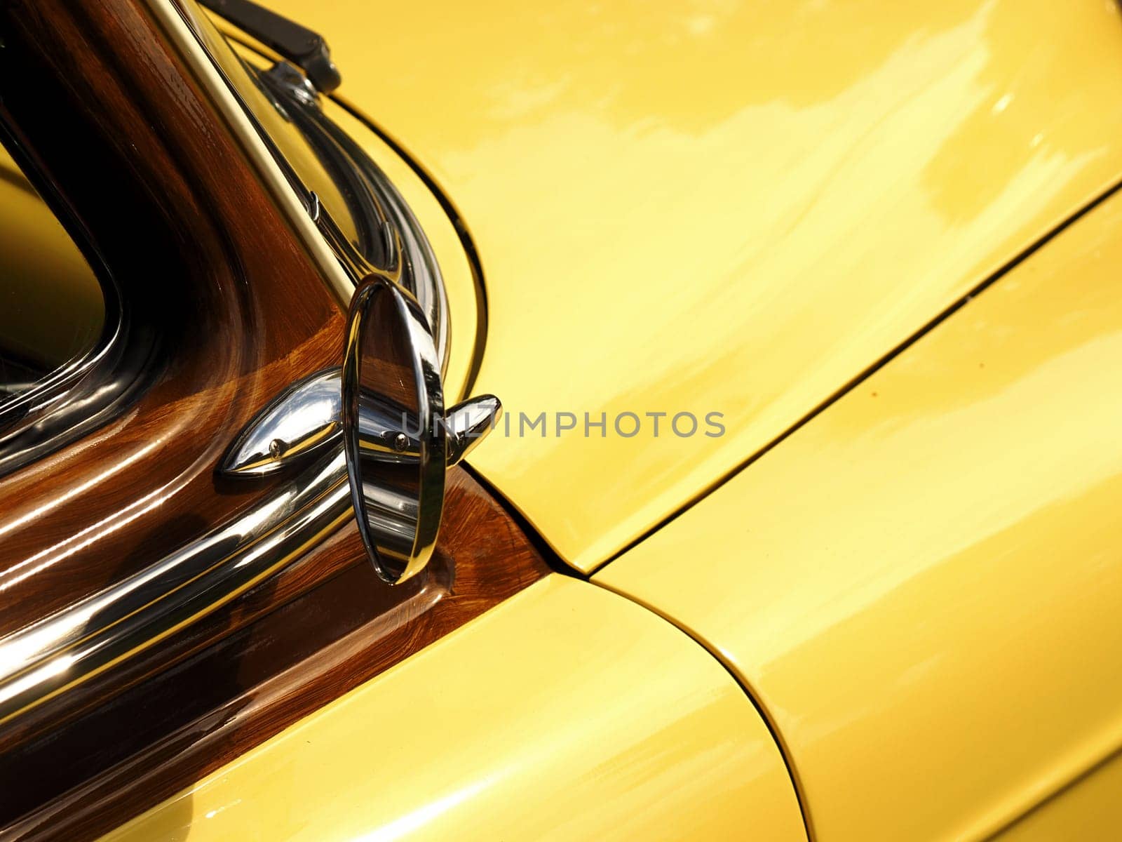 Sideview mirror of an old vintage car, conceptual vintage background with space for text
