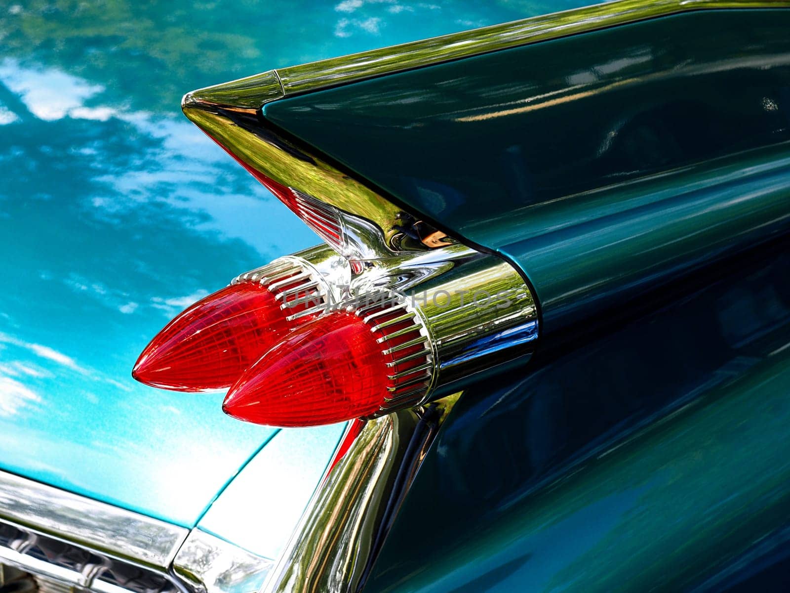Big taillight close up shot of an American vintage car, spare parts or restoration concept