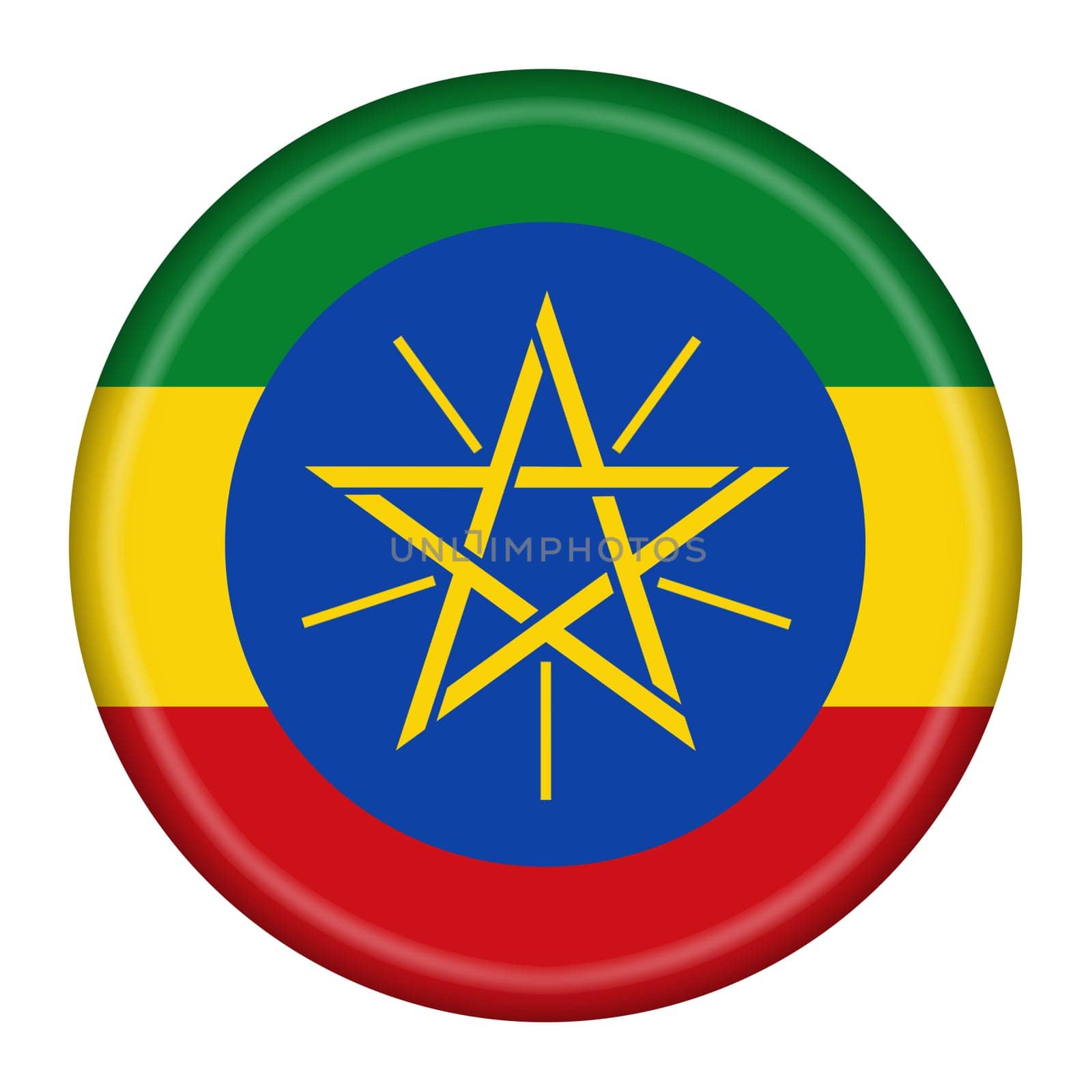 An Ethiopia flag button 3d illustration with clipping path