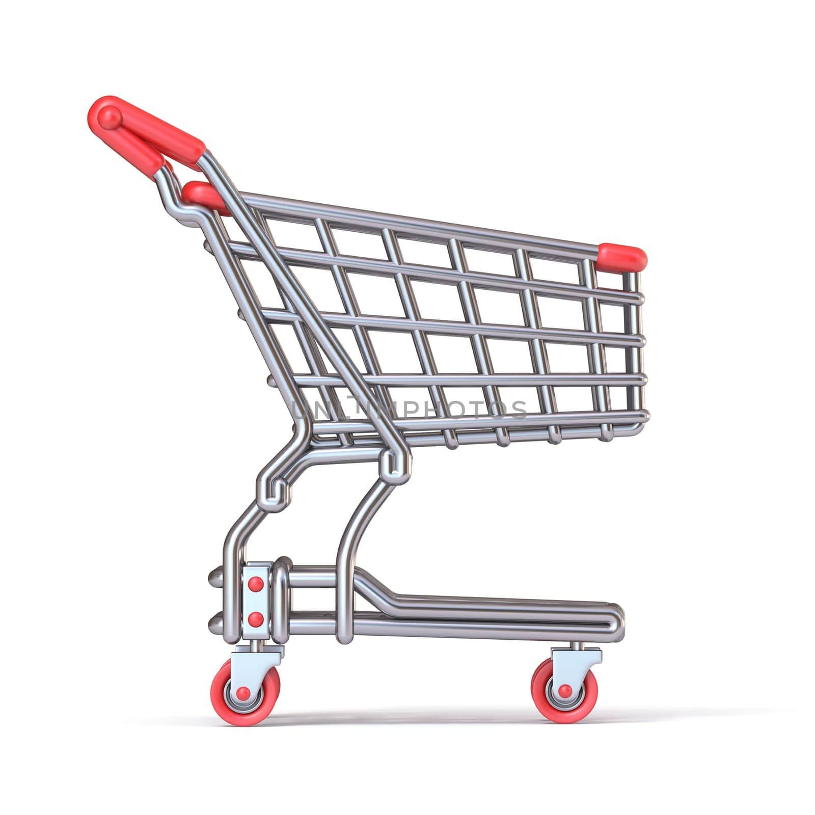 Shopping cart cartoon style Side view 3D rendering illustration isolated on white background
