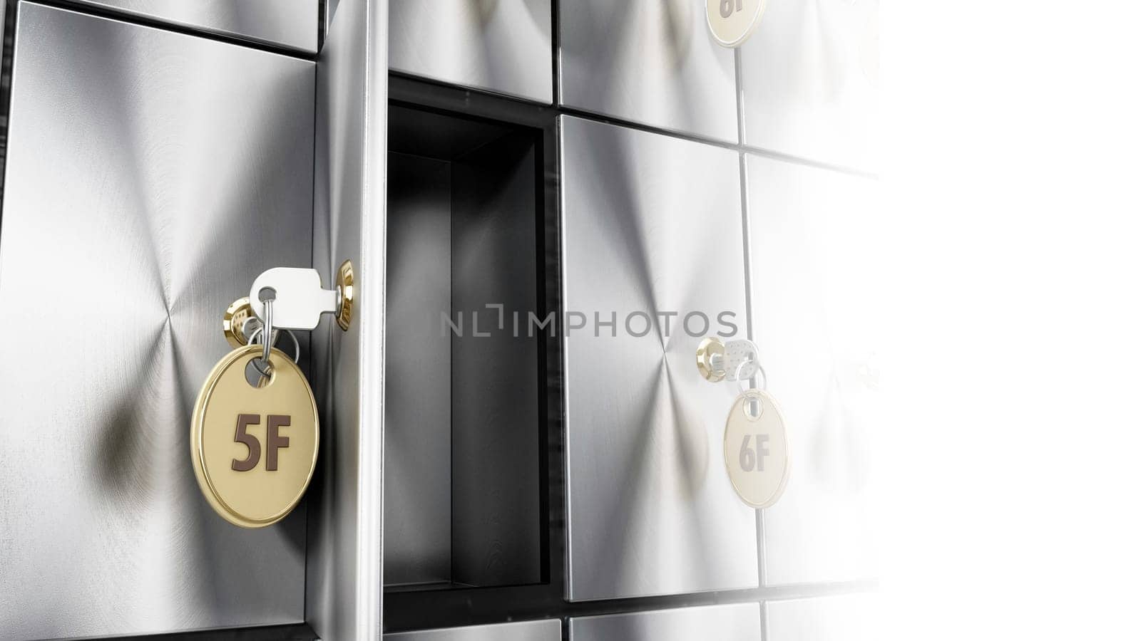 Safe deposit boxes with keys. 3D illustration.