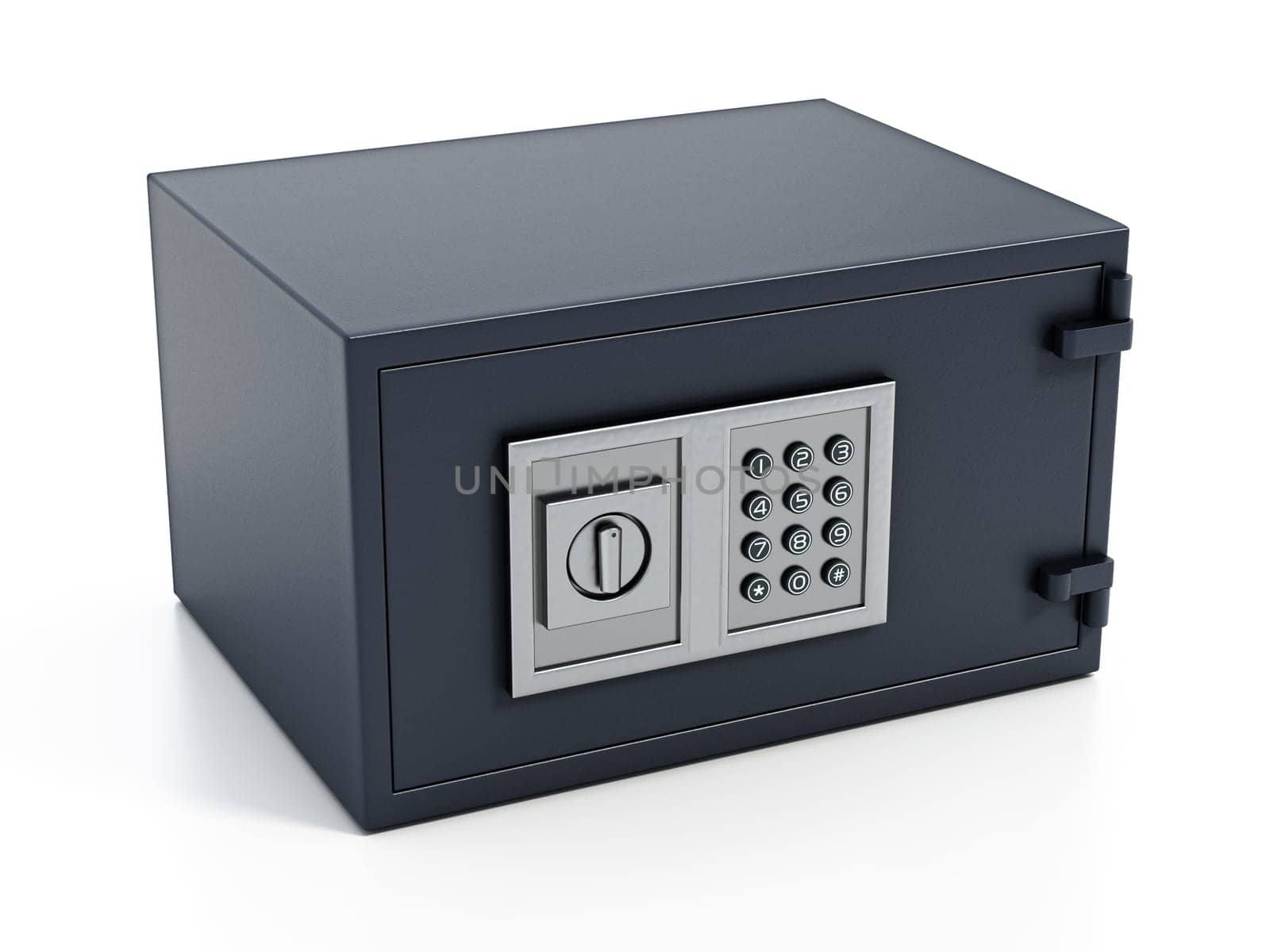 Wall safe with digital keypad isolated on white background. 3D illustration.