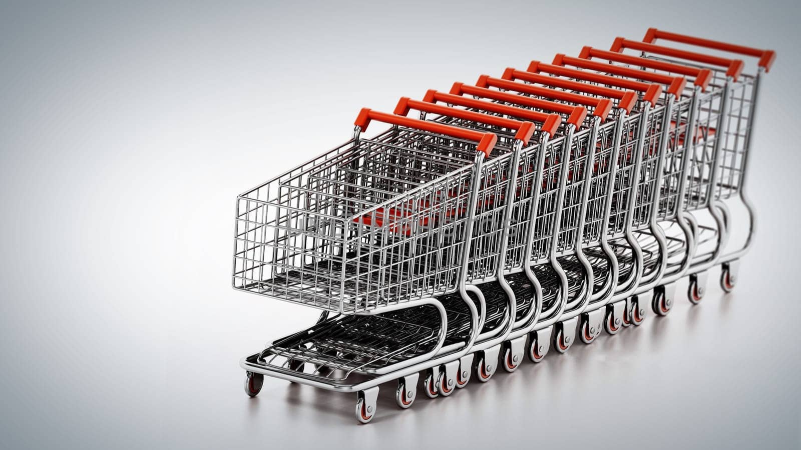 Stack of shopping carts isolated on white background. 3D illustration.
