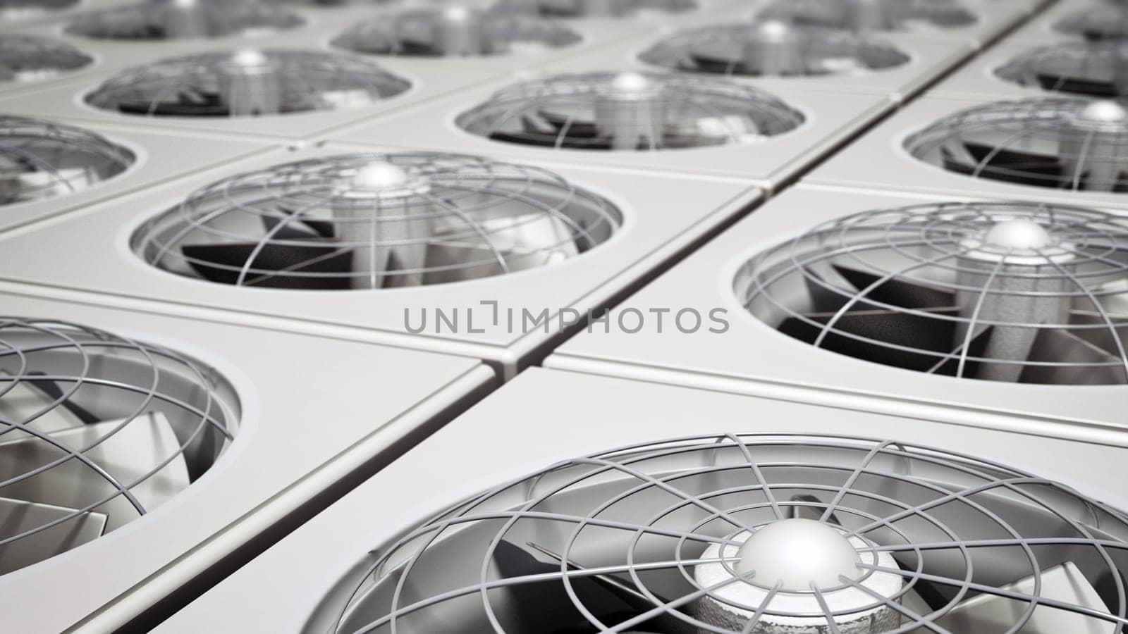 Group of air conditioner units. 3D illustration.